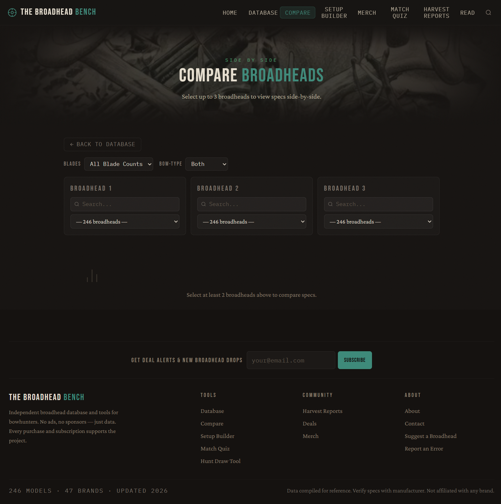 Broadhead comparison tool with side-by-side specs