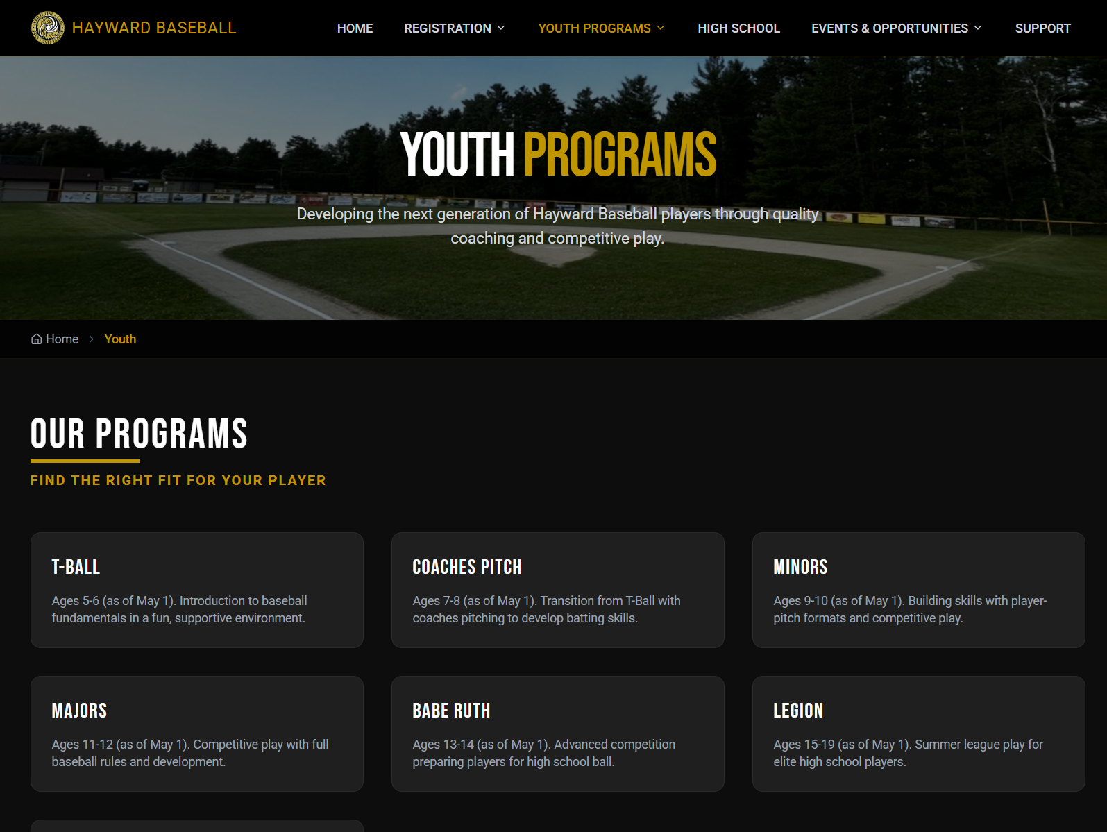Youth programs page
