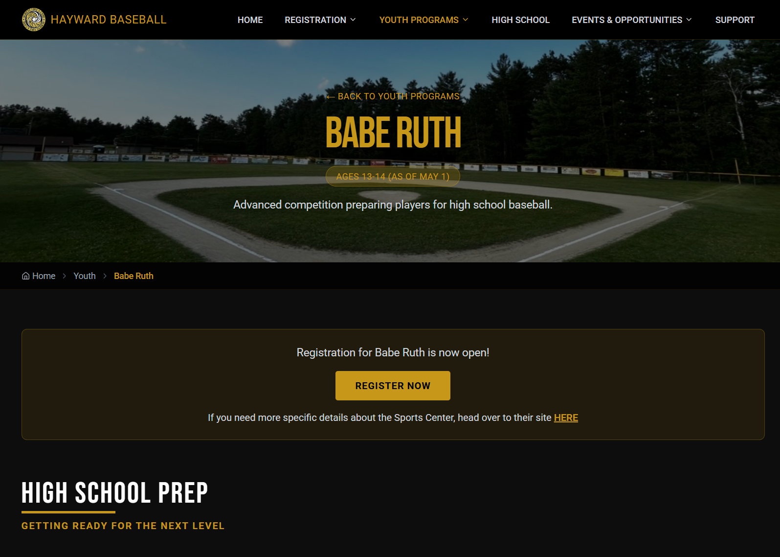 Babe Ruth program page