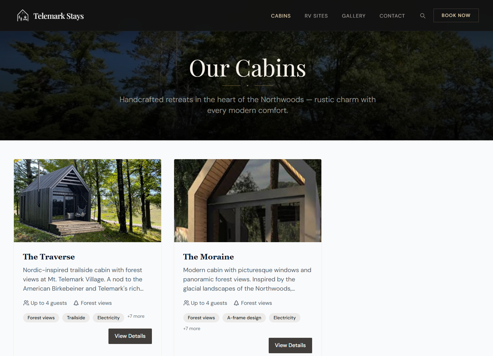 Telemark Stays cabins page