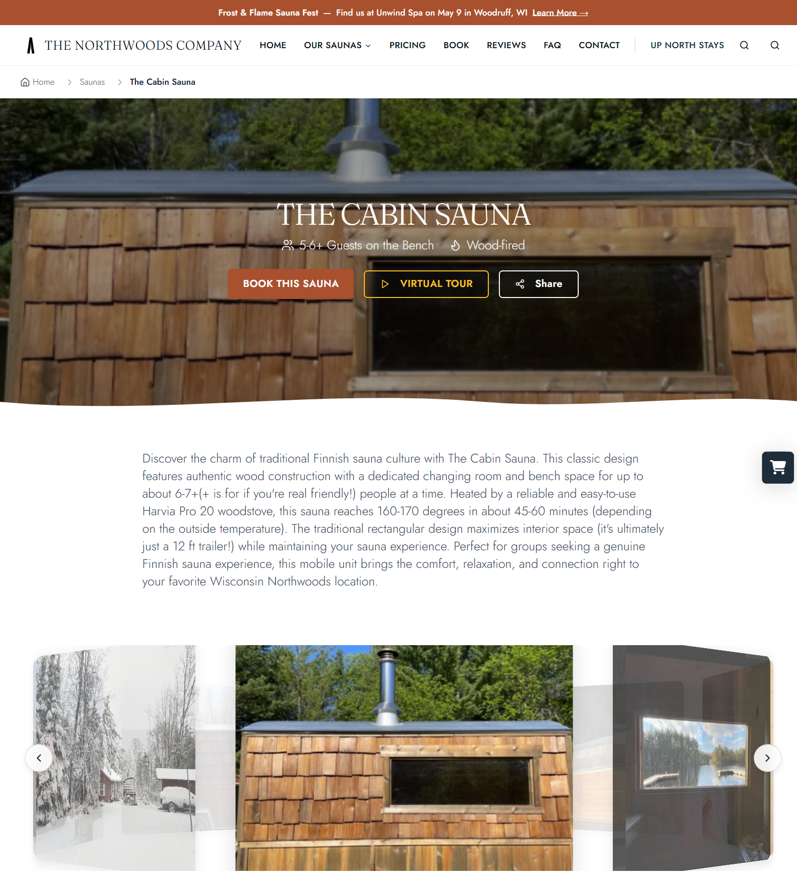 Cabin sauna setup at a lakefront property