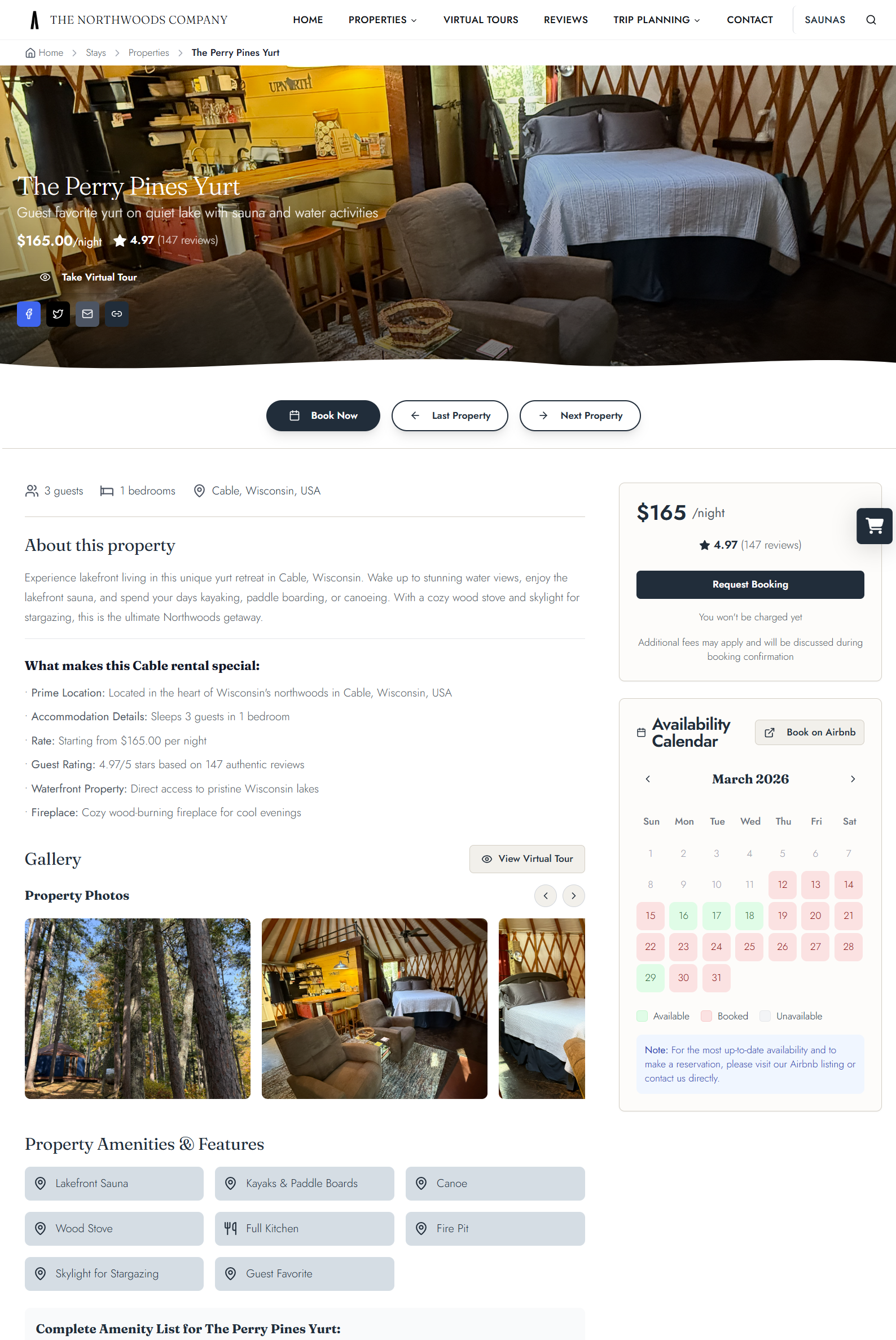 Perry Pines Yurt property page