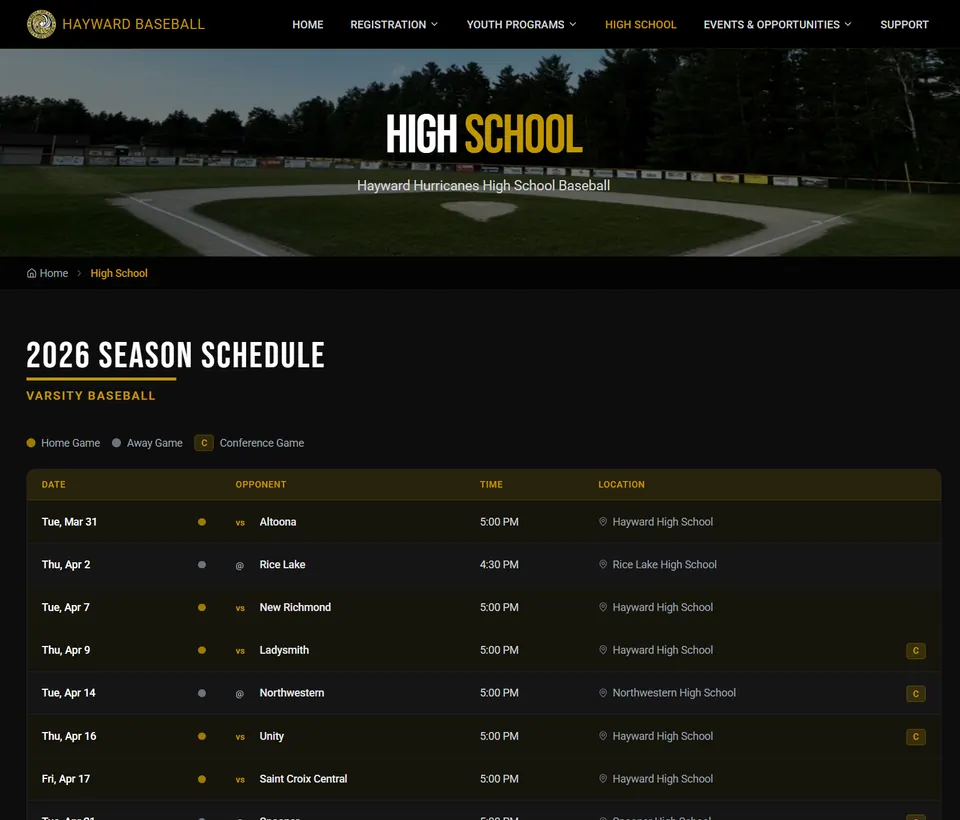 High School schedule